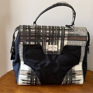 Prada Tartan Tessuto Saffiano Check Satchel Tote Bag